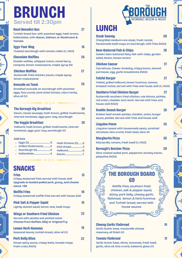 Brunch and lunch menu